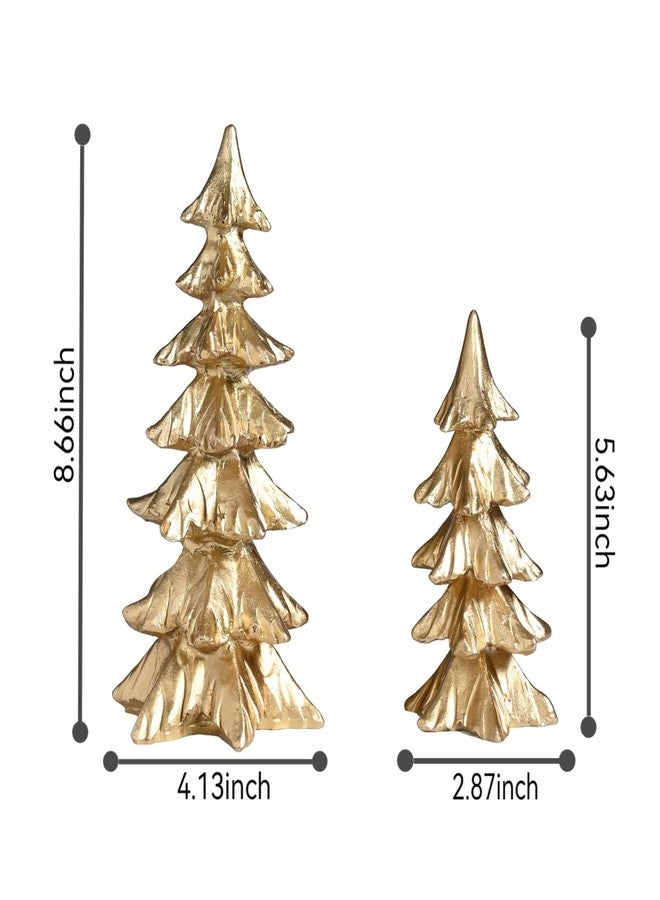 FESTGLOX Gold Christmas Tree Figurines, Small Resin Christmas Trees Home Decor, Tabletop Tree Set of 2, Decorative Xmas Trees for Christmas Decorations Indoor Mantle Centerpieces - Image 4